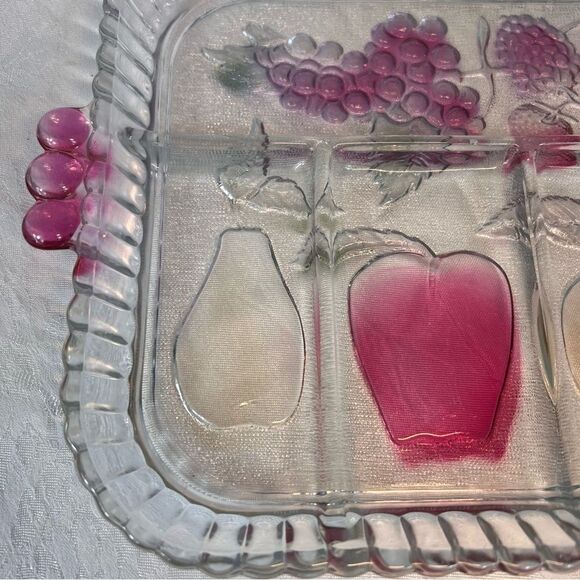 Vintage Indiana Glass Divided Serving/Relish Tray 5 Slot Fruits Hors D’oeuvres - Picture 5 of 12